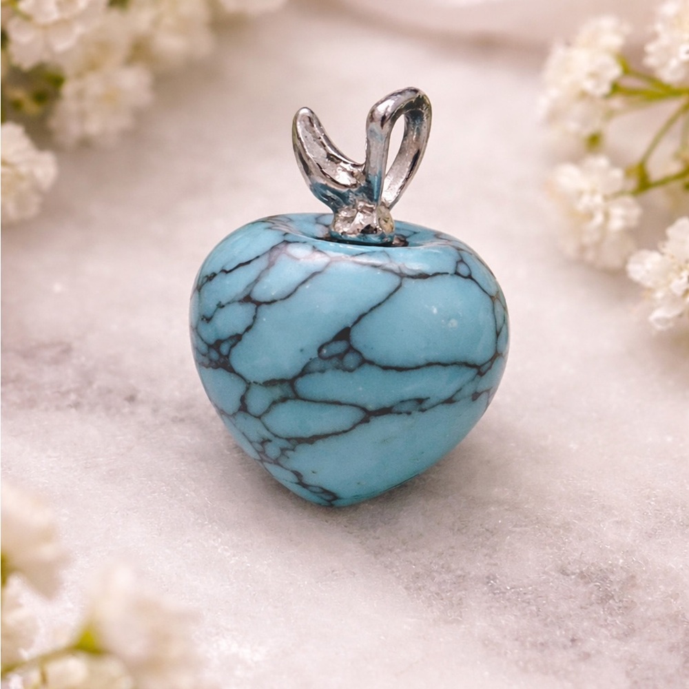 Turquoise Heart Stone Pendant Silver Tone 💙